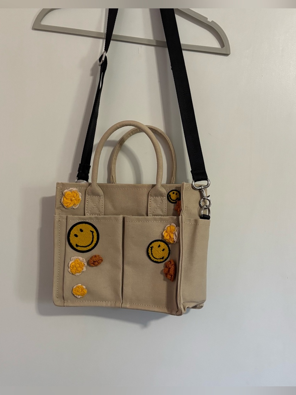 Zara Smiley Happy Collection Beige Canvas Tote Bag